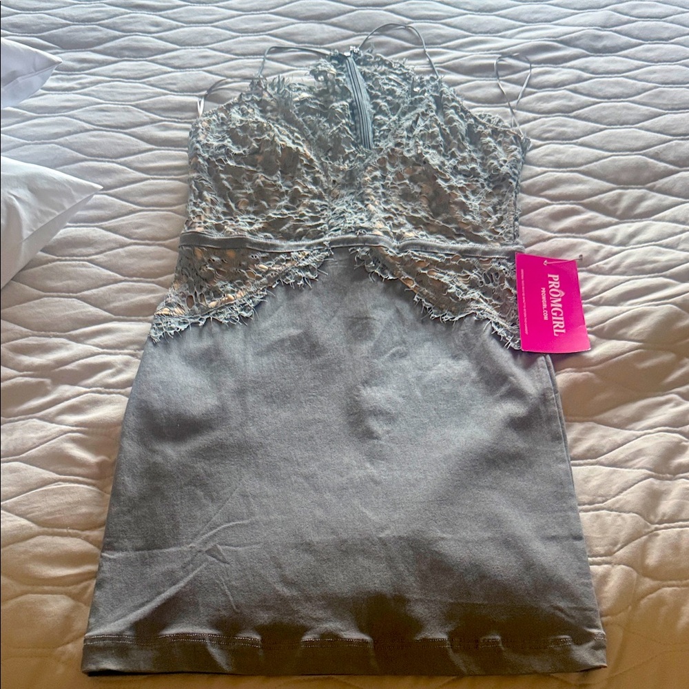 Gray Lace Overlay Dress